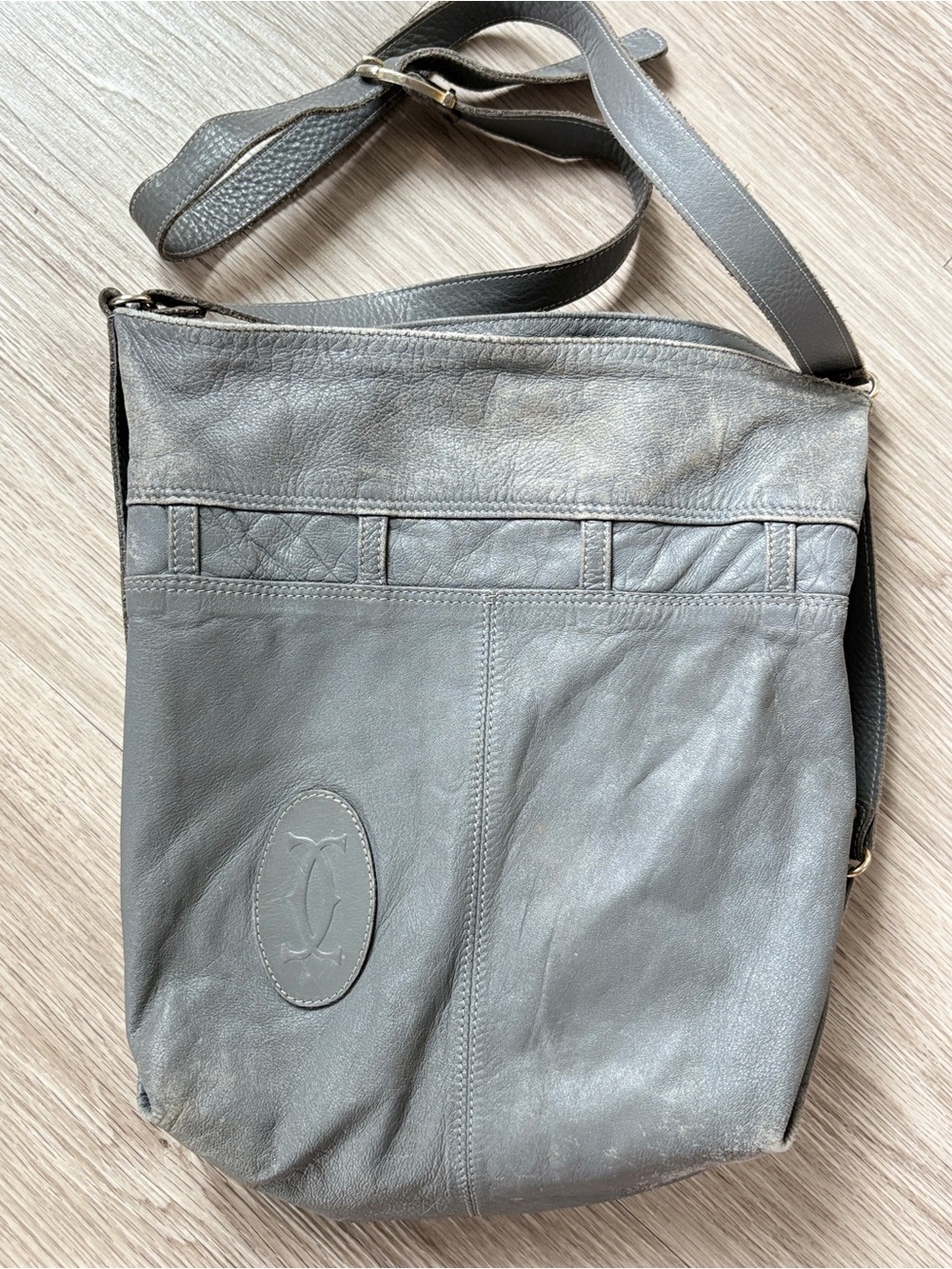 Vintage Cartier Gray Leather Crossbody Bag - Classic Women’s Men's Shoulder Bag